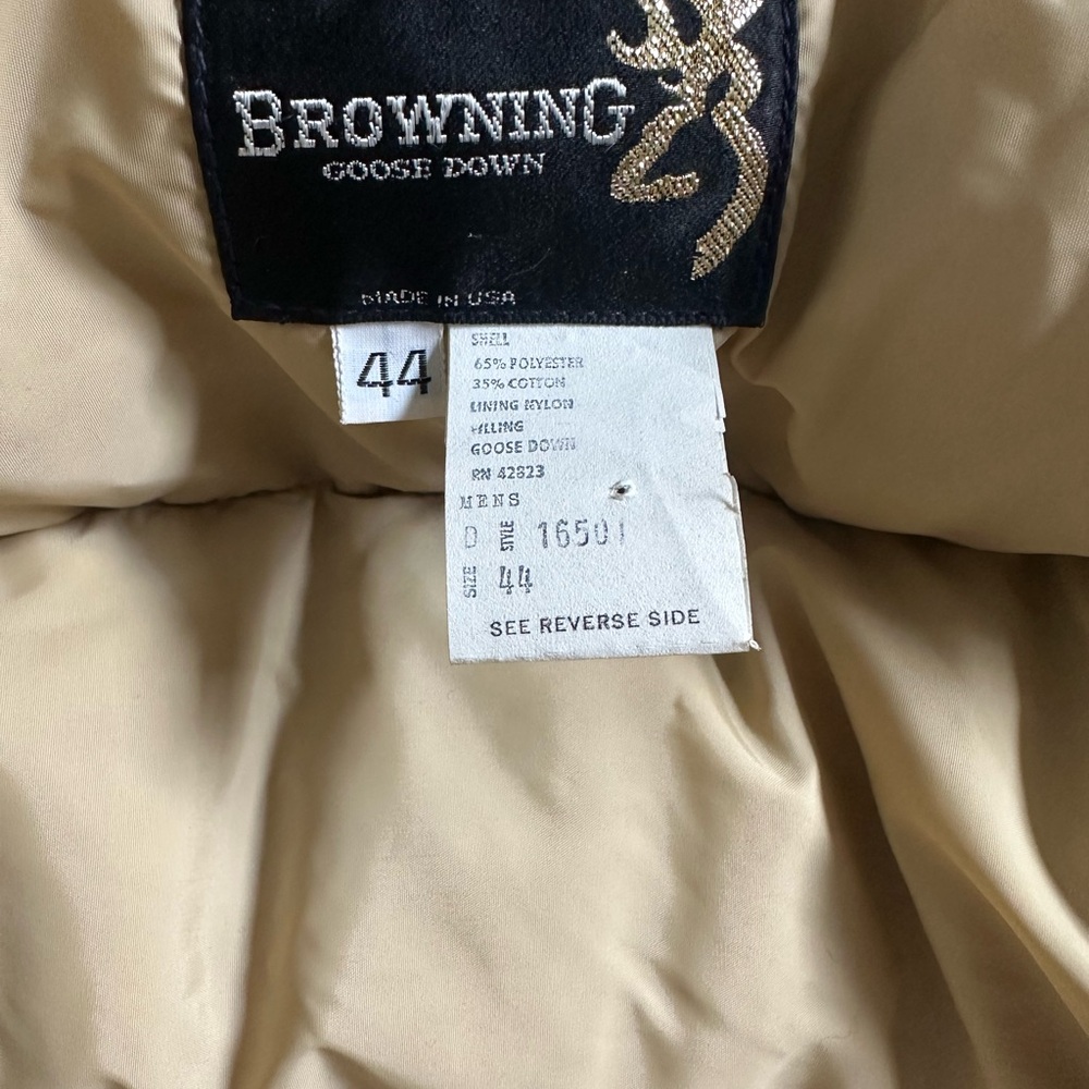 Vintage Browning Down Hunting Coat Made In USA Fur Collar Size 44 Tan Mint - Picture 4 of 6